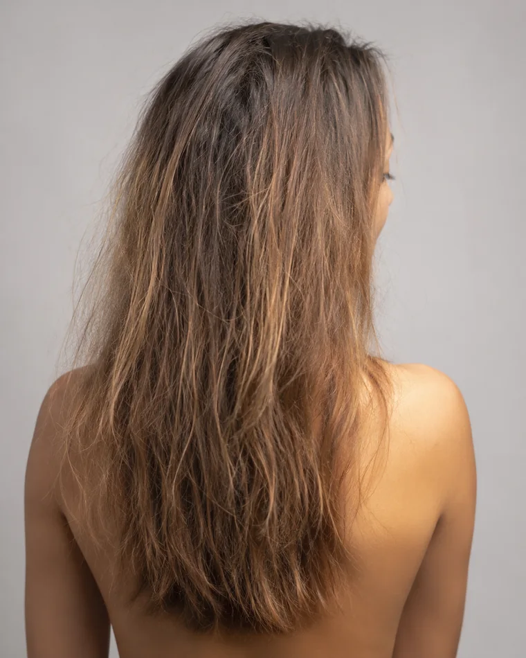 Cabello dañado, maltratado y con frizz visible