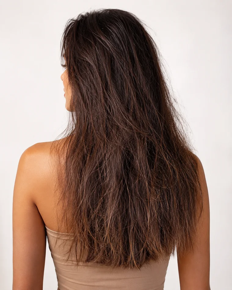 Cabello seco, opaco, áspero y con frizz visible