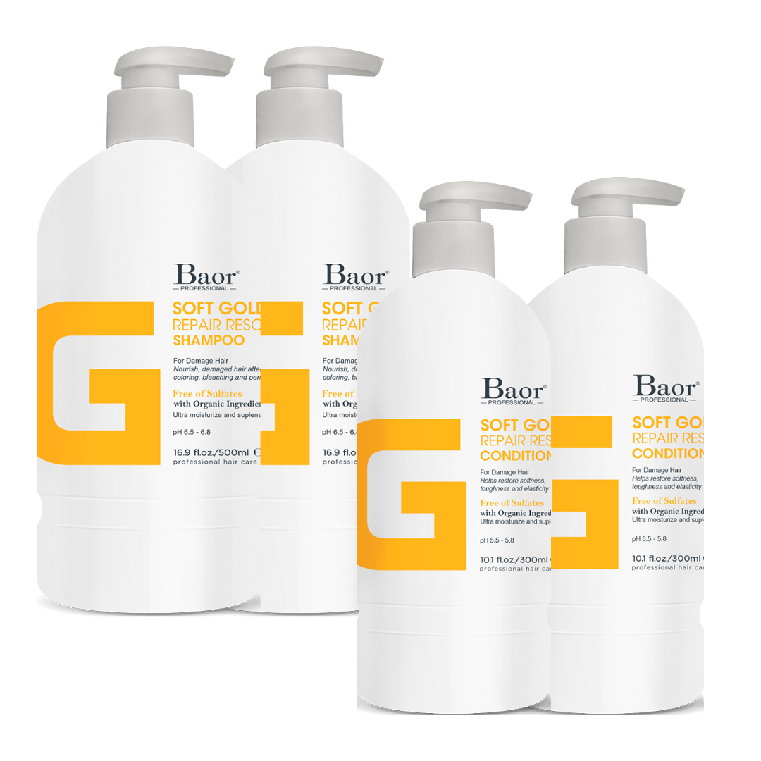 2 Shampoo Y 2 Acondicionador Sin Sal Para Cabello Decolorado Y Dañado G Soft Gold Baor Profesional
