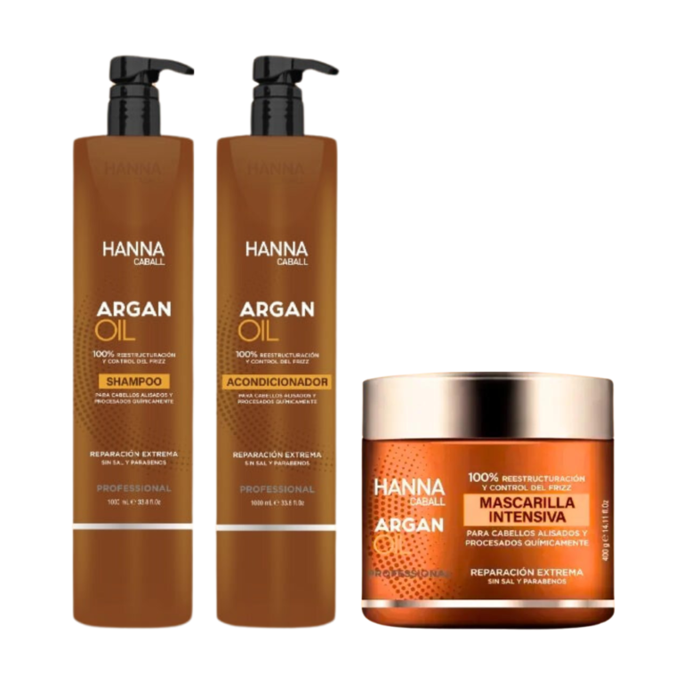 Kit Argan Oil Shampoo 1lt + Acondicionador 1lt + Mask 400ml Hanna Caball