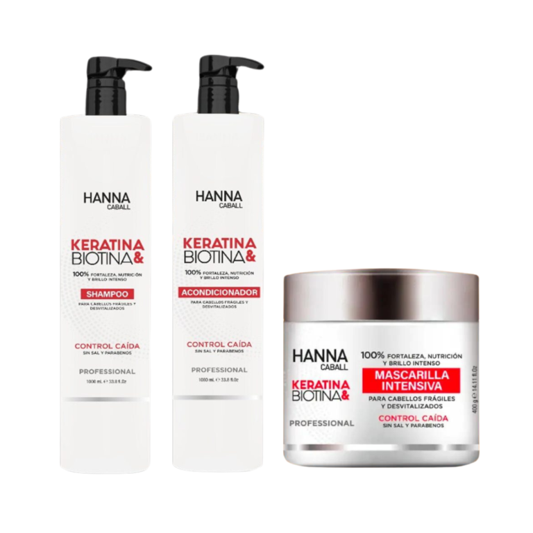 Kit Keratina Biotina Shampoo 1lt + Acondicionador 1lt + Mask 400ml Hanna Caball