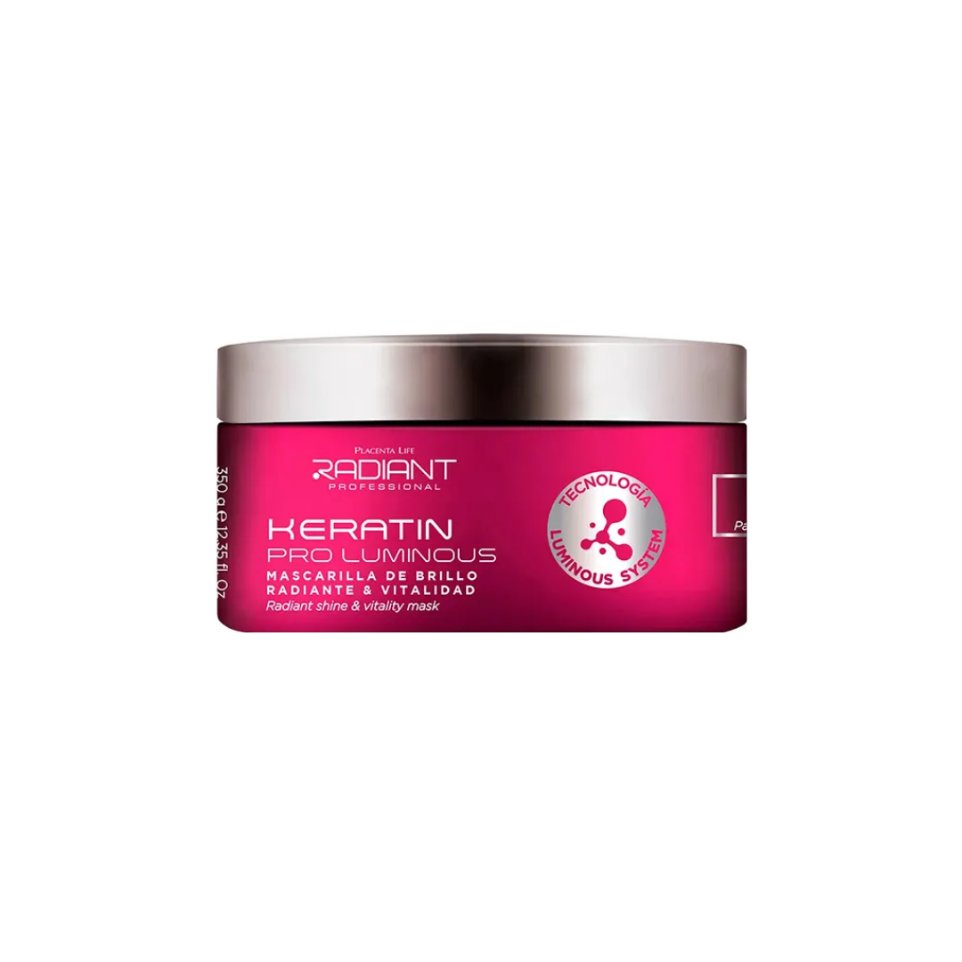 Envase de Mascarilla Radiant Keratin Pro Luminous 350 g para Cabello Opaco