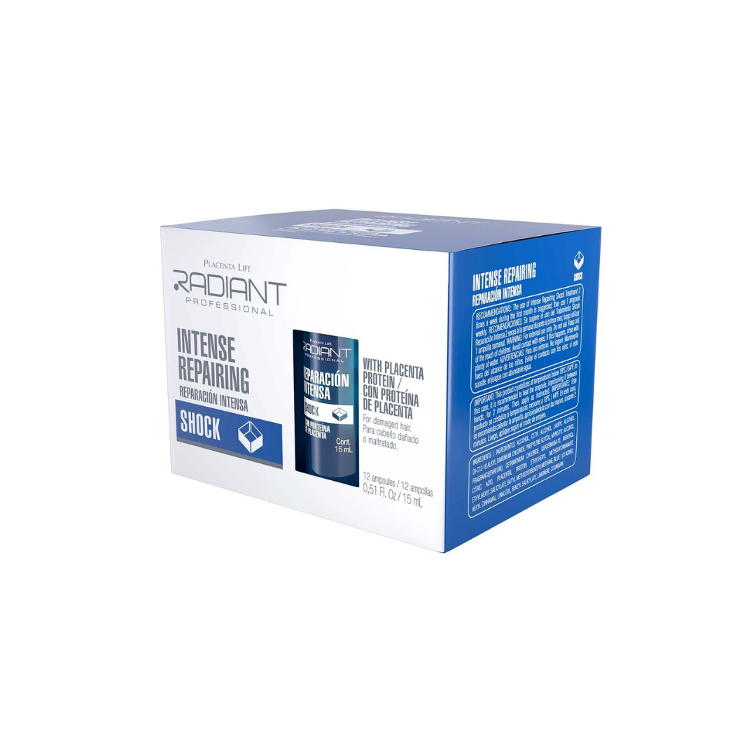 Envase de Ampollas Shock Radiant Reparación Intensa 15 ml x 12