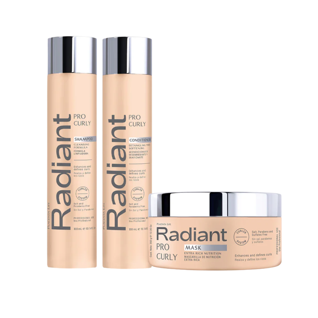 Pack de Tripack Radiant Pro Curly Shampoo 300 ml + Acondicionador 300 ml + Mascarilla 350 g