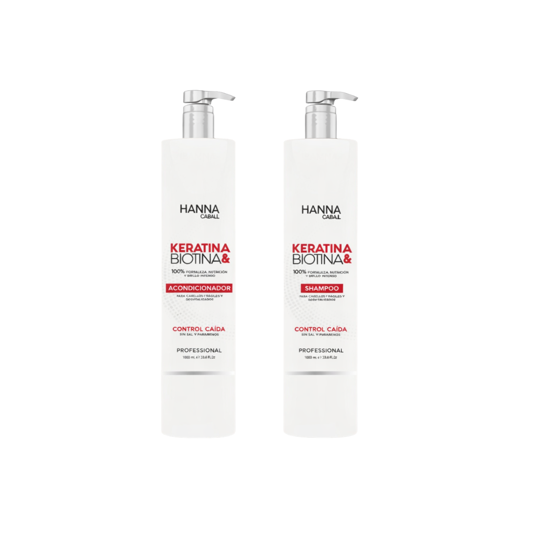 Duo Keratina y Biotina Hanna Caball Shampoo 1lt + Anconticionador 1lt Control Caída