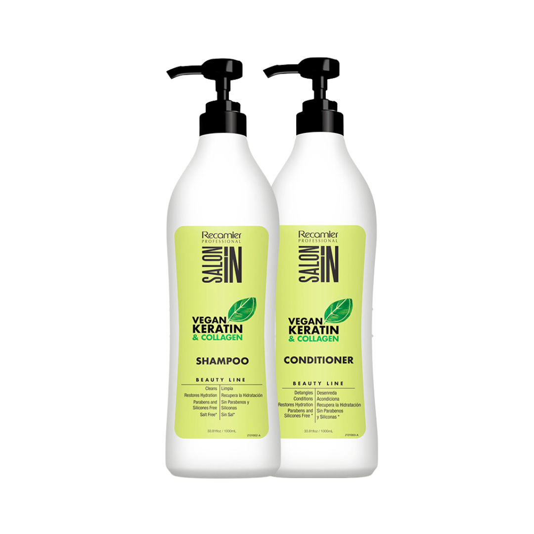 Shampoo 1 Lt + Acondicionador 1 Lt Vegano Keratin Collagen Salon In